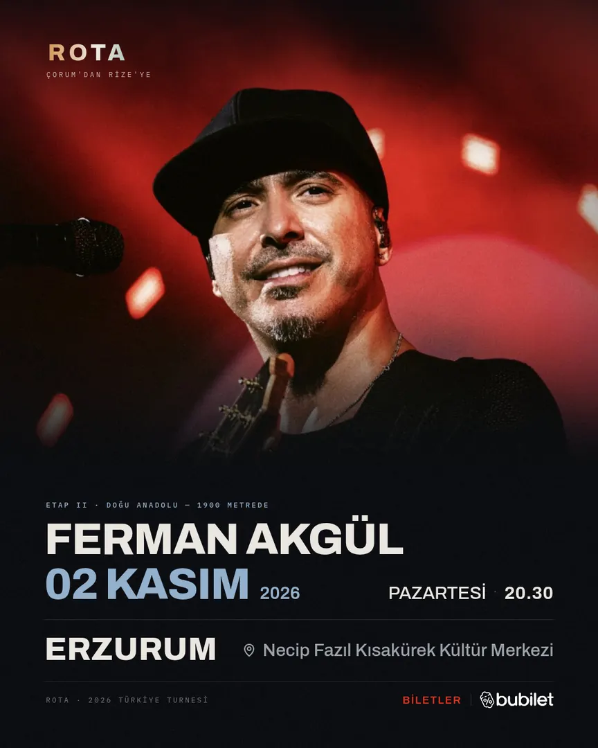 Erzurum — Ferman Akgül, 02 Kasım 2026, Erzurum Necip Fazıl Kısakürek Kültür Merkezi — konser afişi